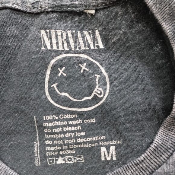 Nirvana Shirt Medium Stone Washed Gray Band Yellow Smiley Face Logo Concert - Picture 3 of 7